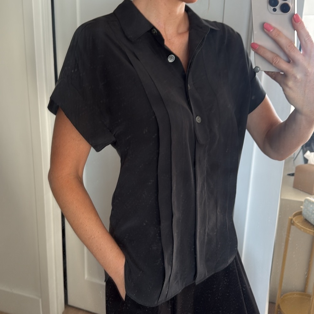 Black Short Sleeve Shirt silk 100% blouse equipment